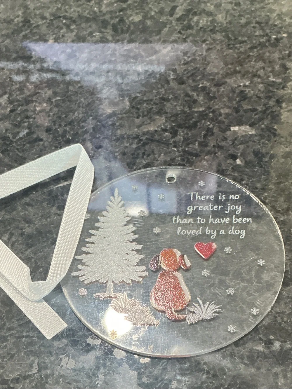 Clear Acrylic Dog Ornament with Red Accent - Home Holiday